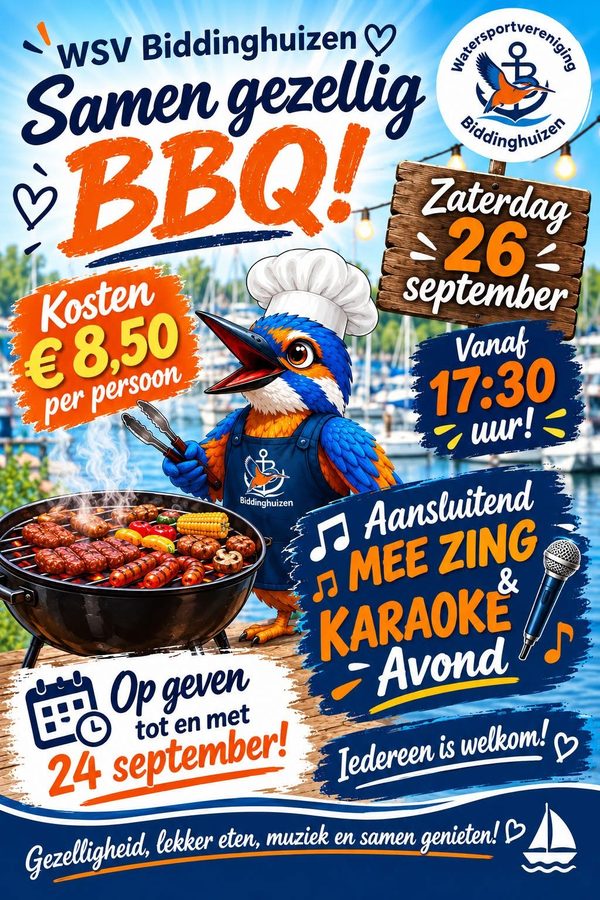 Aankondiging Samen gezellig BBQ!, zaterdag 26 september