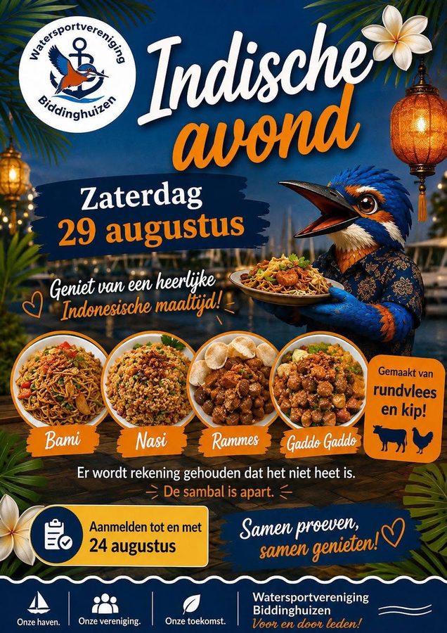 Aankondiging Indische avond, zaterdag 29 augustus