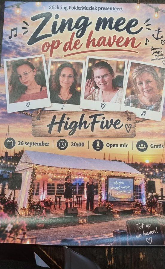 Aankondiging Zing mee op de haven, met HighFive, zaterdag 26 september
