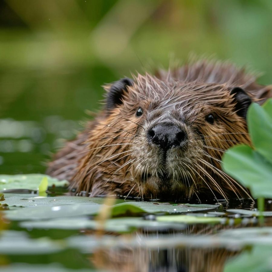 Biber, der knapp über die Wasseroberfläche kommt